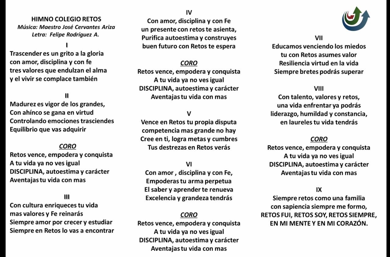 Letra himno del colegio retos